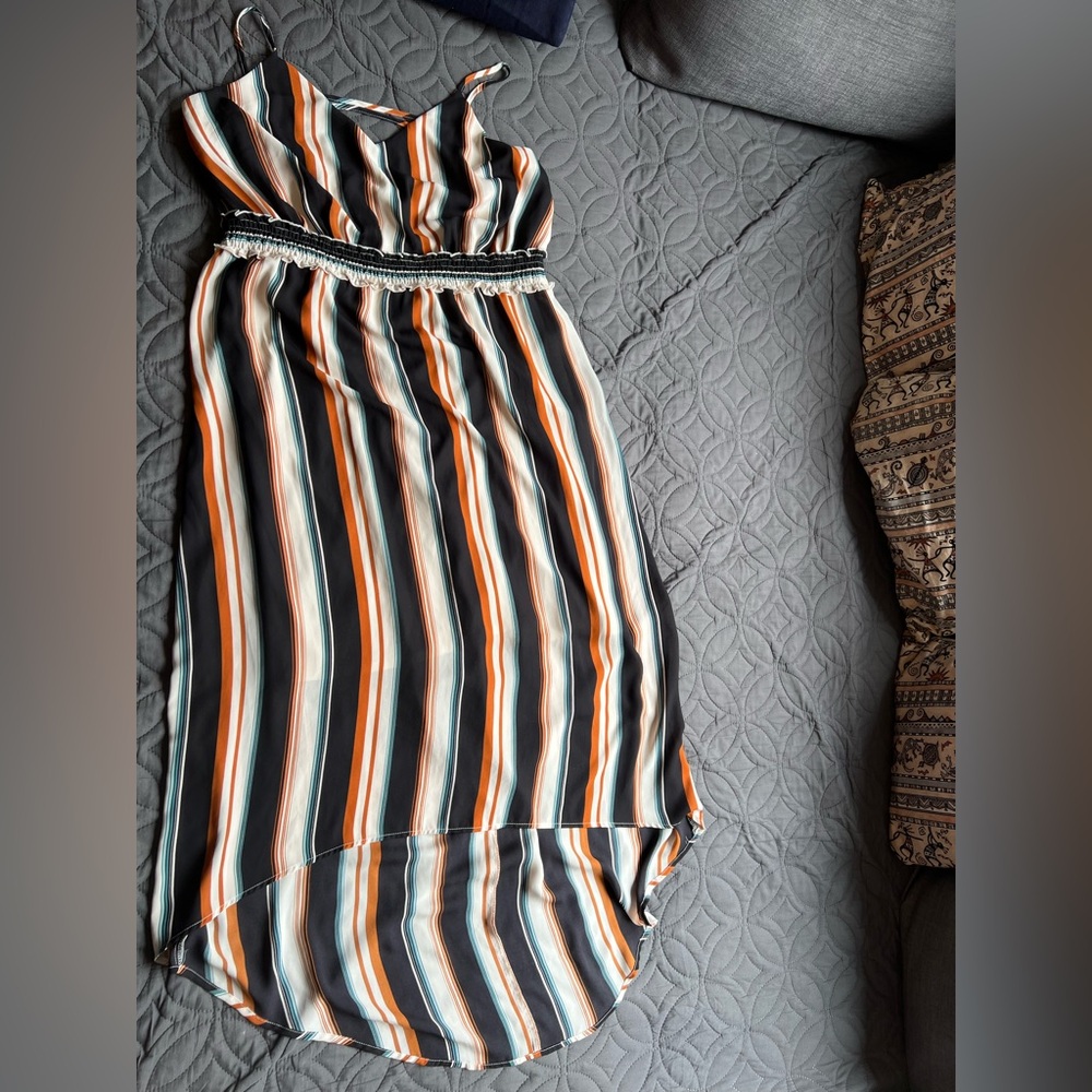 Maurices Striped Maxi Dress in Black, Orange & Cream with Teal Accents size 0X